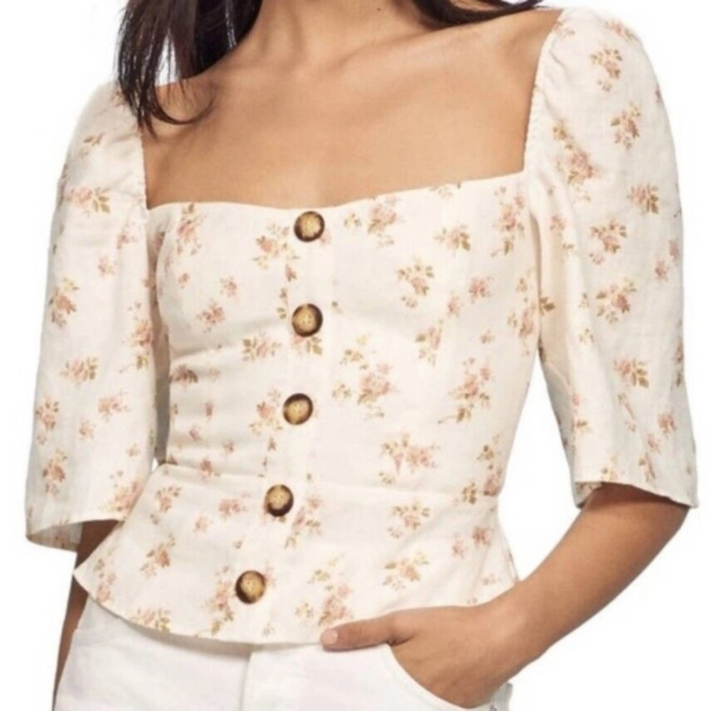 • REFORMATION AUGUSTA LINEN FLORAL TOP •